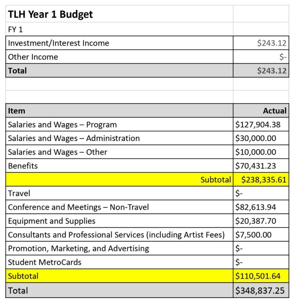 TLH Year 1 Budget 